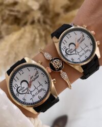 Siyah Rose Gold Beyaz Ekran Sert Silikon Kordon Çift Saatleri