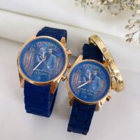 Lacivert Rose Gold Resimli Sert Silikon Kordon Çift Saatleri